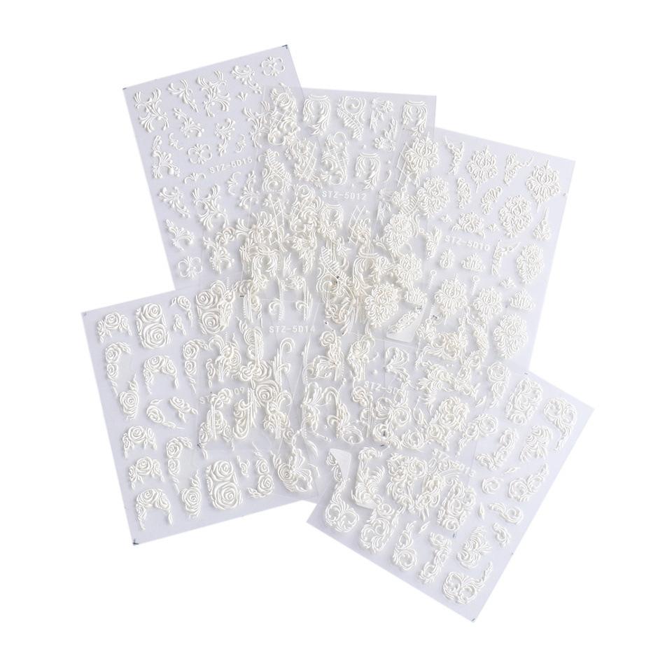 5D White Embossed Flower Nail Art Sticker Decal Nail Decoraiton