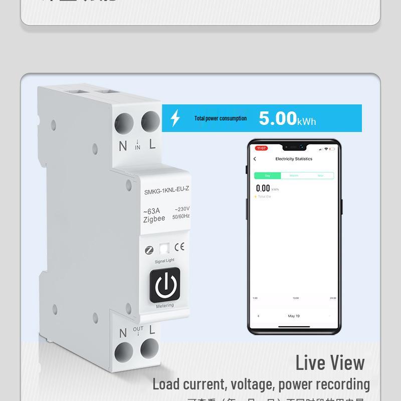 ZigBee Tuya Smart Circuit Breaker with APP Control, Timing, Metering, Overcurrent/Overvoltage Protection, and Alarm Air Switch