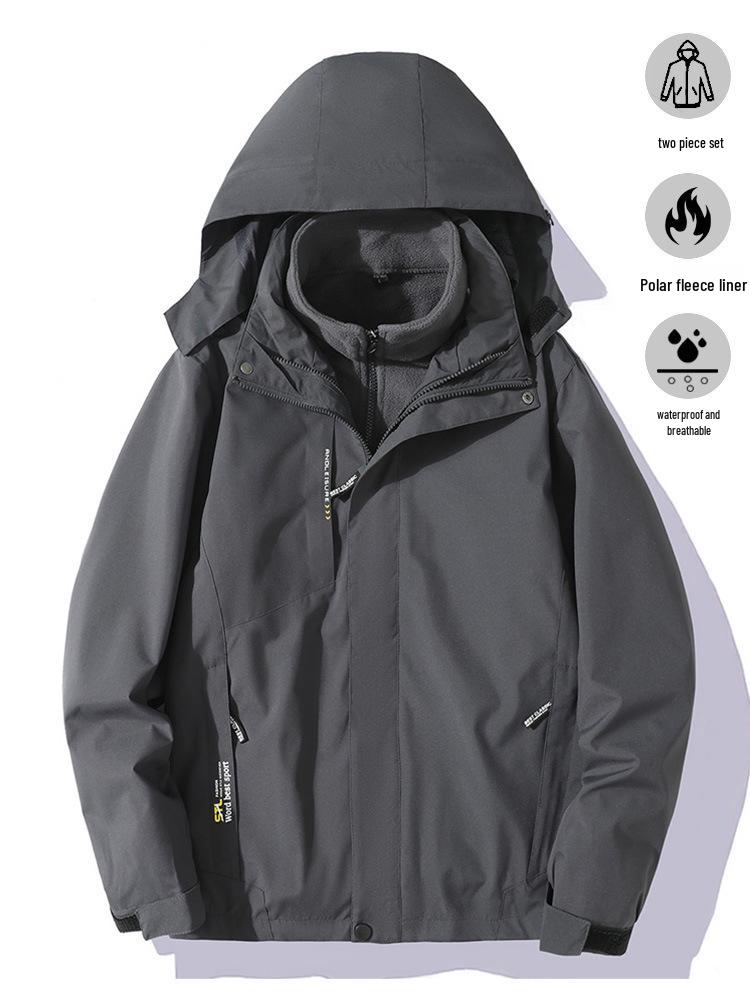 Couples' 3-in-1 Fleece-Lined, Windproof, Short-Sleeve Waterproof Jacket for Autumn/Winter Hiking & Workwear