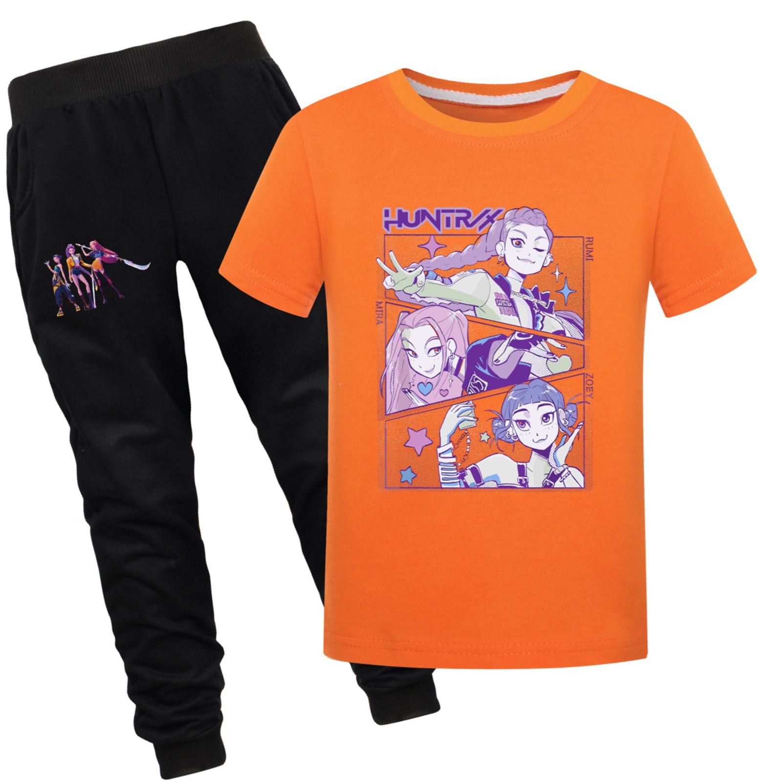 

Детская летняя спортивная футболка и брюки, комплект спортивной одежды из двух предметов, одежда с принтом с короткими рукавами, костюм 150 оранжевый