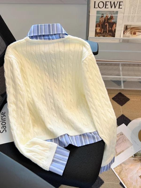 Women's French Chic Knit Cardigan - Fake Two-Piece, Autumn/Winter 2025 Fashion