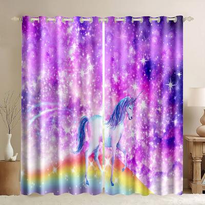 Cheap Kids Cartoon Unicorn Curtain Rainbow 2 Pieces Thin Window Curtains for Bedroom Décor for Girls Kids Room Window Treatment