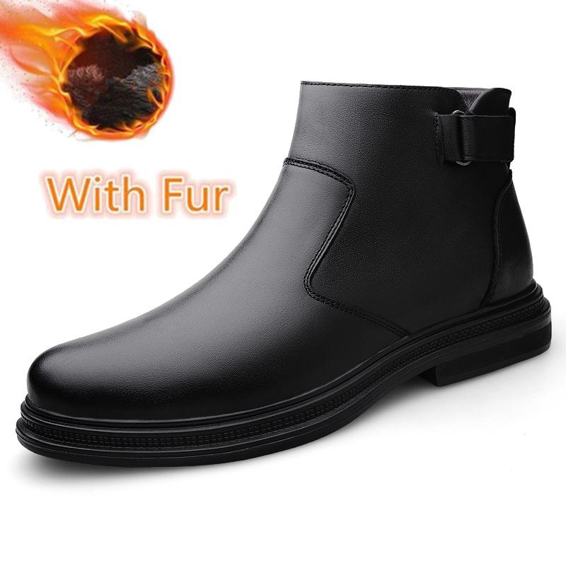 Fashion Genuine Leather Men Ankle Boots Leisure Walk Casual Shoes Luxury Brand Side Zipper Wedding Office Dress Boots Man Business Shoes