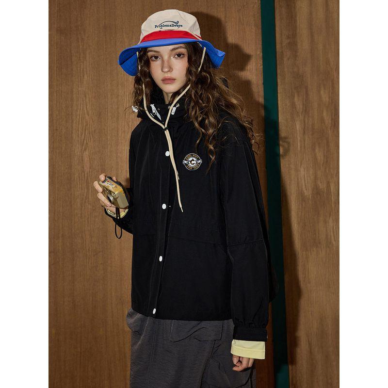 Coolhut American Retro Black Sports Jacket Loose and Versatile Casual Windbreaker Jacket