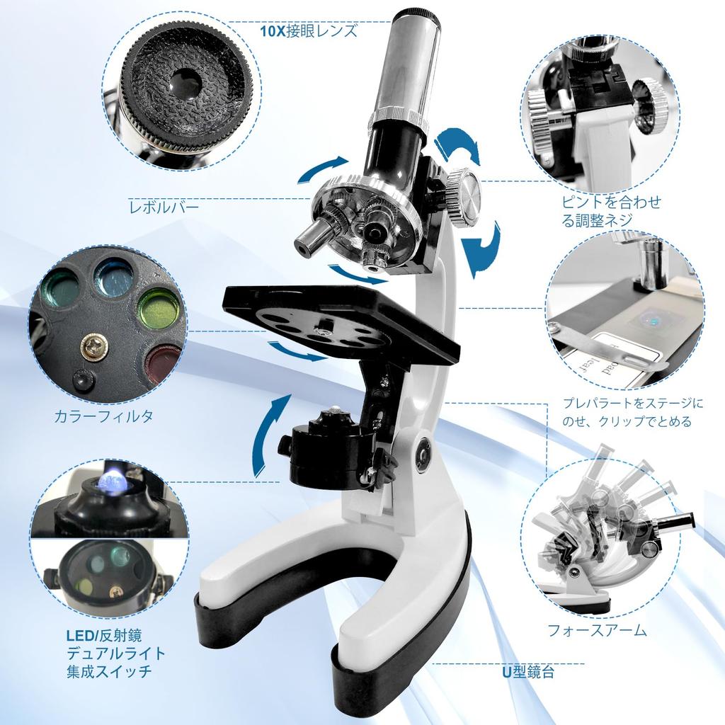 Microscope for Children, Elementary School Students, 100-1200x Magnification, Biological Microscope for Beginners, with Japanese Instructions. Educati