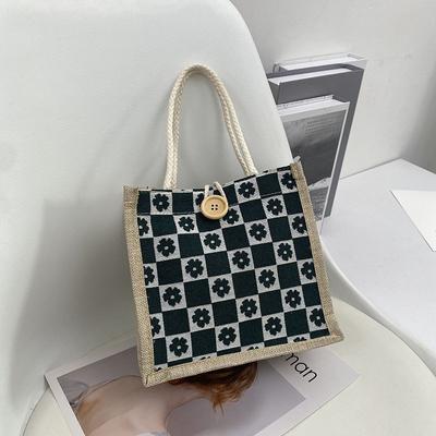 Borsa da Donna Tendenza Floreale Rete Rossa Moda Bottone Portatile Semplice Borsa per Bento Tela Piccola Borsa Floreale