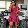 European and American Women's Clothing Autumn New Fashionable and Elegant Lapel Striped Slim Button Pleated Dress Dress