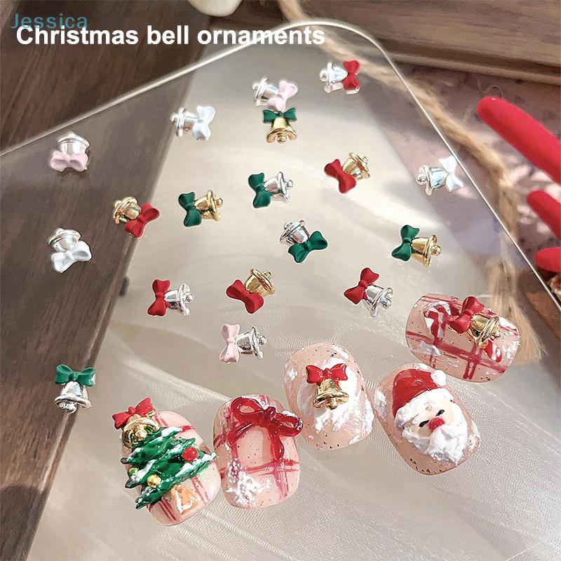 5Pcs Mini Colorful Bow Metal Bell Nail Art Charms Accessor Parts For Manicure Decor Christmas Nails Decor Supplies Material