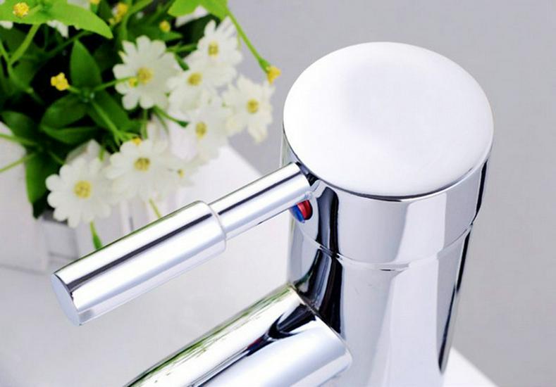 Electroplated Stainless Steel Bathroom Faucet with Bent Spout for Hot and Cold Water