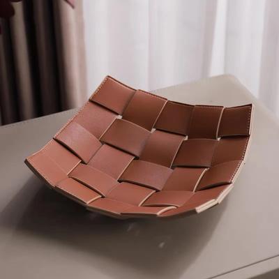 Valet Tray PU Leather Key Bowl Reversible Phone Wallet Coin Desktop Storage Tray Organizer Square Weave Nightstand