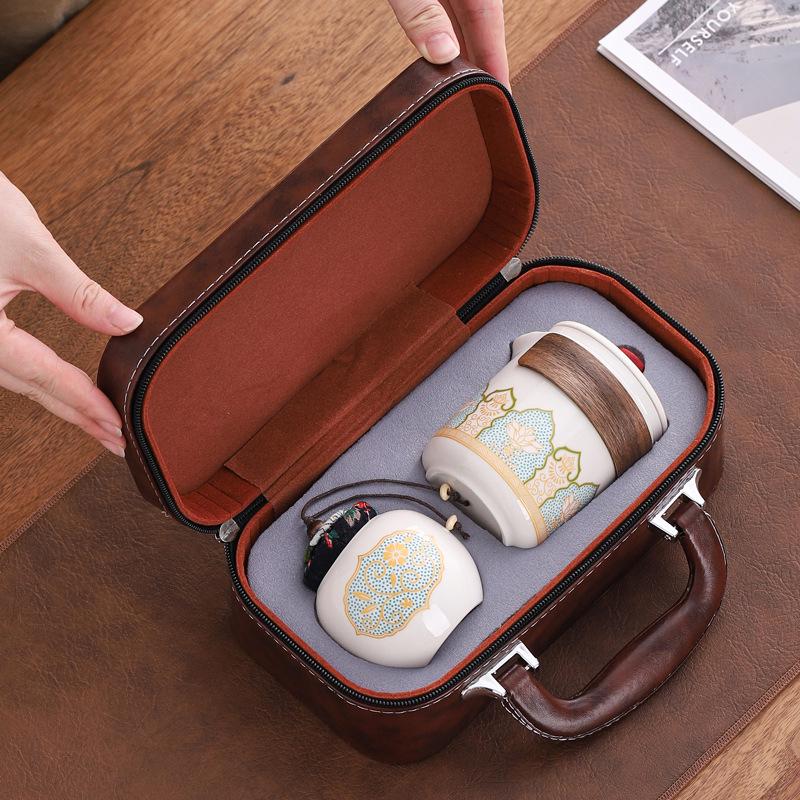 Portable Ceramic Gongfu Outdoor Tea Set with Kuaike Cups - Ideal for Business Gifts and Travel.