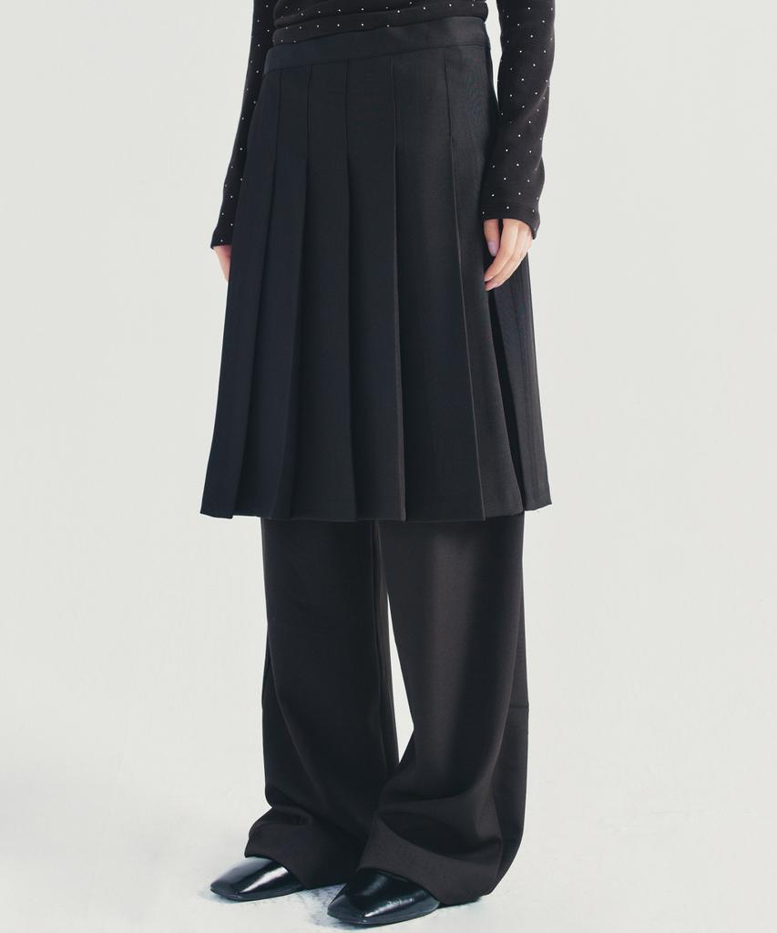 Nigaennikol Layered Pleats Wrap Skirt_Black