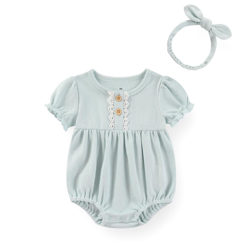 Baby Girl Sets Cotton Bodysuit +Headband Short Sleeve 6-24Months Cute Newborn Baby Girl Clothes Print