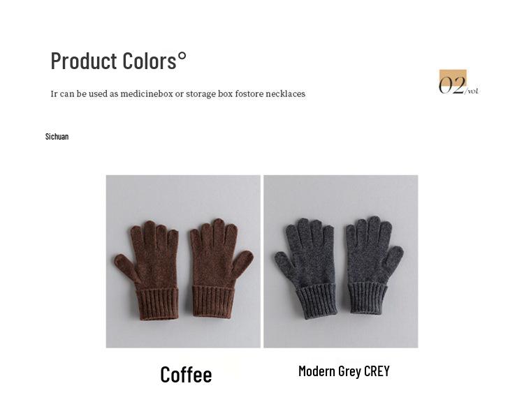 Women's 100% Cashmere Gloves, Five-Needle Knit, Double-Strand Yarn, Thickened for Cold Protection, Ideal for Autumn and Winter.