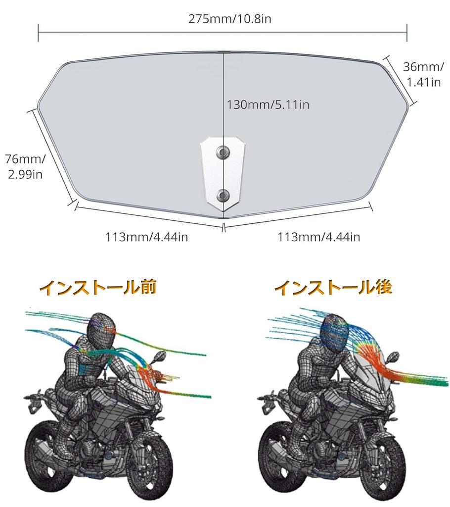 HENGTUAOTO Motorcycle Screen Spoiler Air Deflector Windscreen Motorcycle Windshield Wind Deflector Adjustable Gray