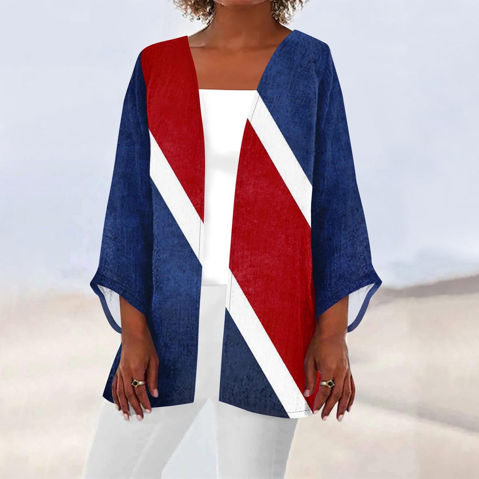 

Женская повседневная модная легкая куртка средней длины с принтом ко Дню независимости, кардиган S