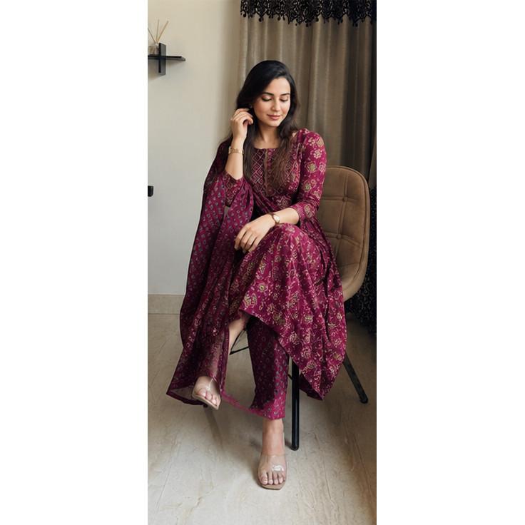 Indian Traditional Anarkali Kurta Set Bollywood Desigenr Kurti Pant Dupatta Set