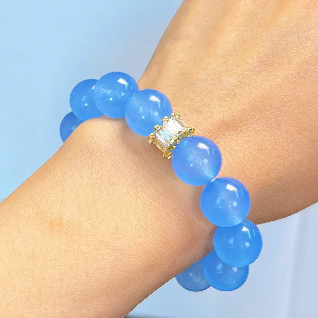 Large Particle 12Mm Aquamarine Quartzite Stone Bracelet Bracelet.