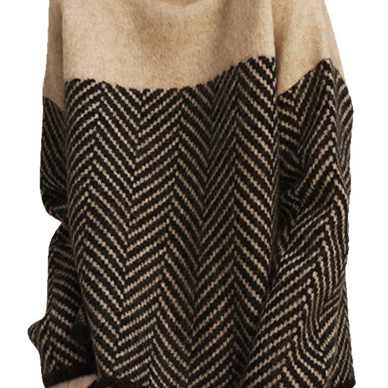 Autumn Winter Women's Knit Geometric Knit Turtleneck Sweater Pullover Flabby Sweater Color Shirt Long