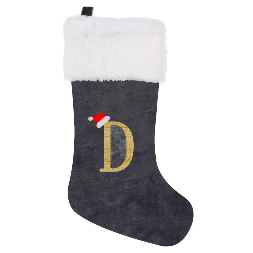 Holiday Christmas Stocking with Faux Fur Cuff Embroidered Letter A Design Classic Hanging Decoration for Fireplace Mantel or Wall Display