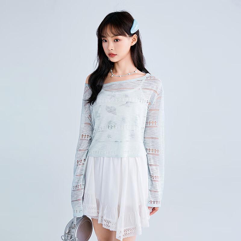 Women s Loose Hollow-Out Thin Knit Sweater L