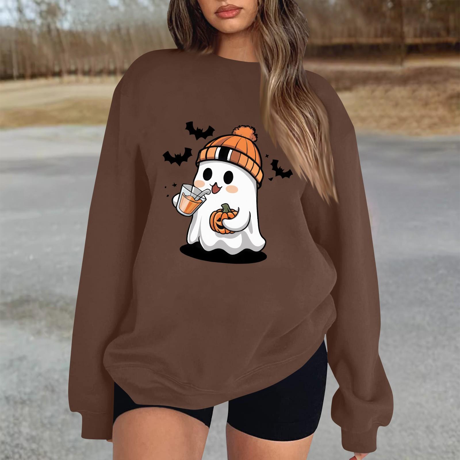 

Жіночі топи осінь-зима Жіноча толстовка з довгими рукавами Повсякденна толстовка з круглим вирізом вільного крою, флісові топи M коричневий