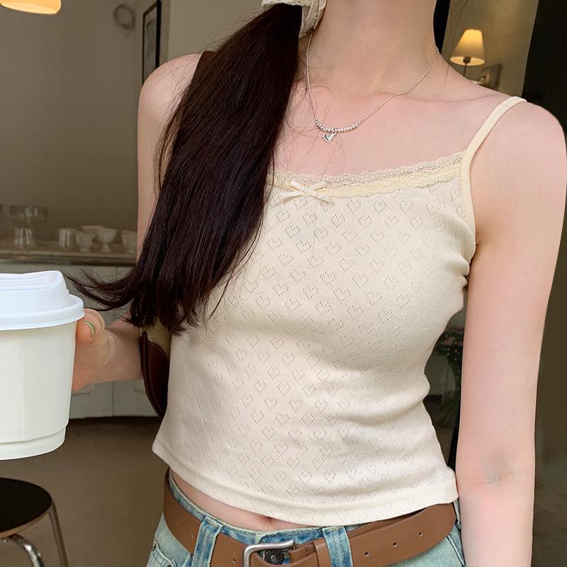 

French Peach Heart Lace Bow Camisole Top Large абрикосовий