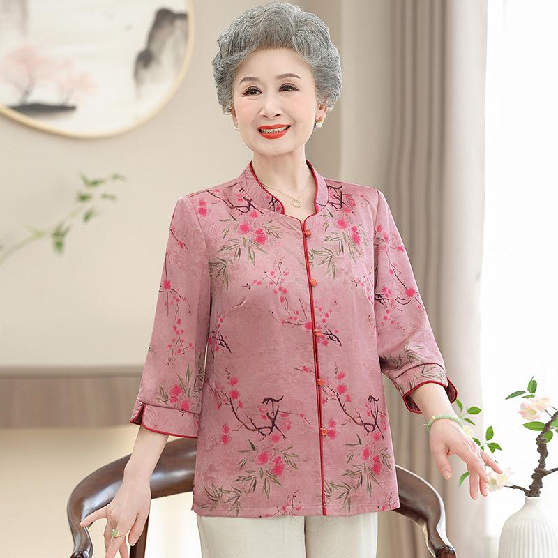 

2026 Summer Printed Two-Piece Set: Short Sleeve Round Neck for Middle-Aged & Elderly Women XXL