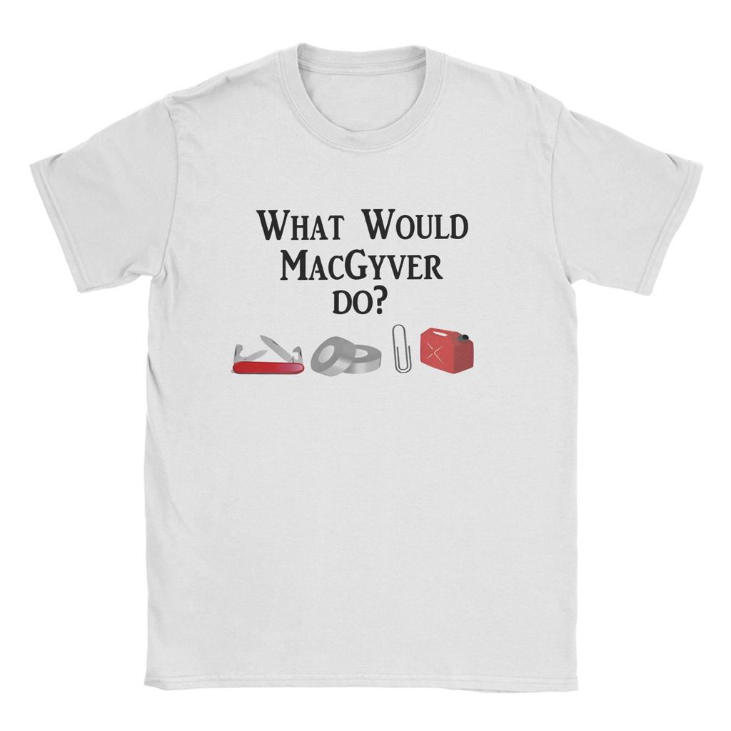 MacGyver School Ingenuity T-Shirt for Men Army Knife Paper Clip Tape Humorous Cotton Tees Round Collar T Shirt Party Clothes