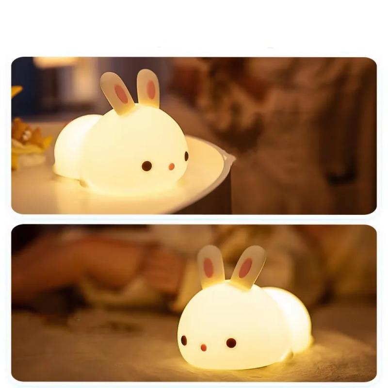 LED Rabbit Silicone Night Light Rechargeable Soft Light Kids Birthday Gift  Sleep Companionship Night Light Bedroom Decoration