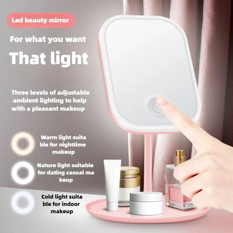 Led Vanity Mirror Intelligent Adjustable Monochrom/3color Light Vanity Mirror Desktop Fill Light Mirror One Touch Charging Model