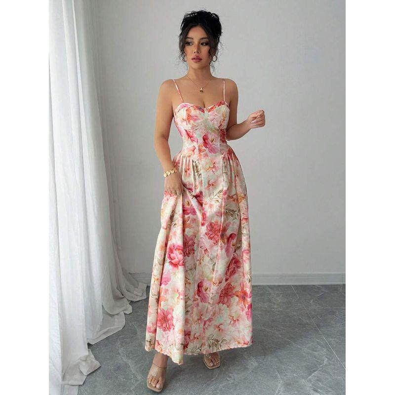 

Striped Dress Fashion New Arrival off-the-Shoulder Strap Female Fashion Fairy Long Elegant Evening Dress Dress Pink 3XL