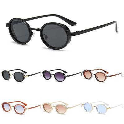 Trendige ovale Sonnenbrille mit Metallrahmen Hip-Hop UV400 Kleinrahmen Sonnenbrille Punk Shades für Damen Herren