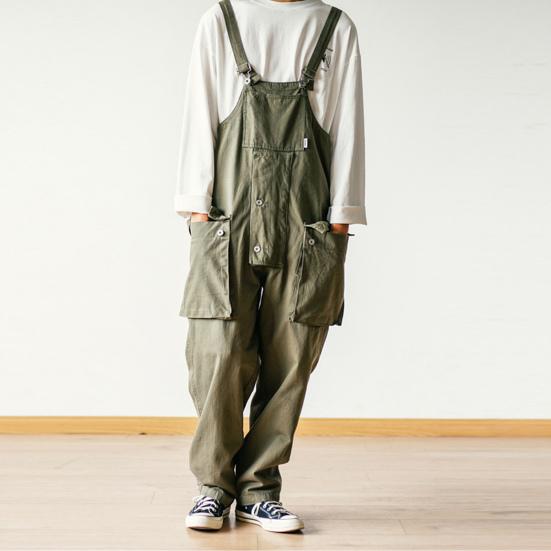 Herren Jumpsuit Mehrere Taschen Einfarbige Tasche Locker Bequem Verkleidung Übergroß Vintage