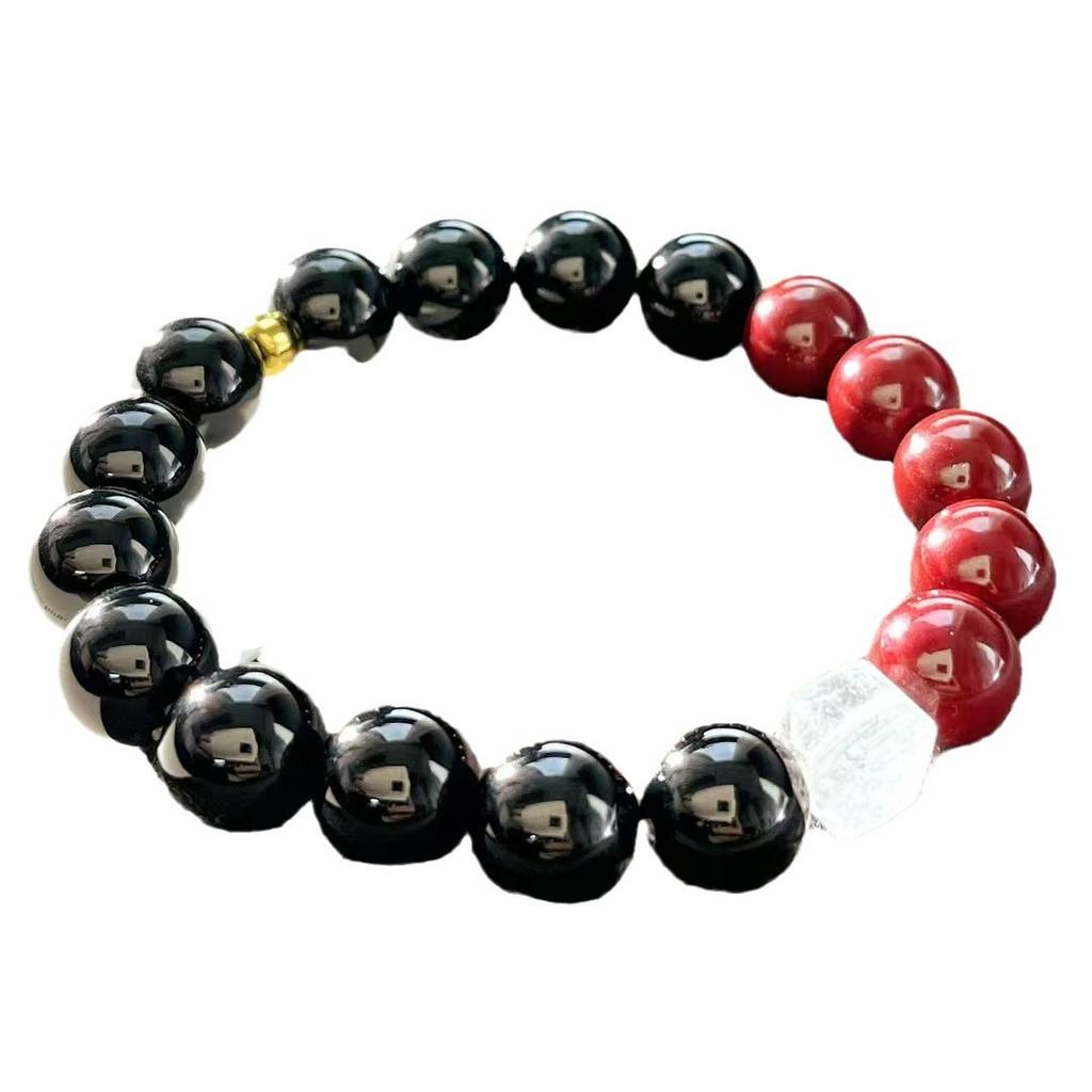 High Quality Natural White Crystal Black Agate Ankola Red Artificial Crystal Pearl Bracelet Bracelet.