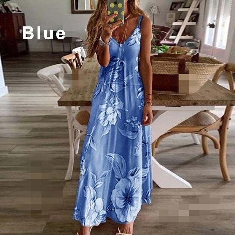 Buy Women's Summer Boho Maxi Dress Floral V-neck Sling Long Dress