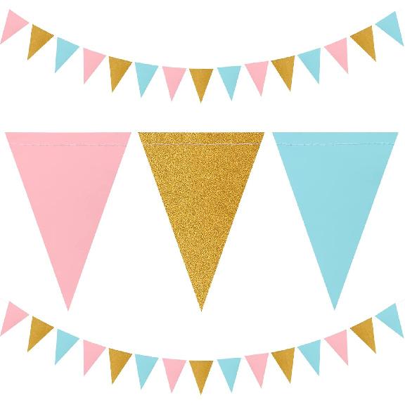 Silver Black Gold Party Decorations - 2Pcs Paper Pennant Banner Flags Men Birthday New Years Eve Retirement Graduation Anniversary Classroom Office