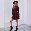 Elegant Women Floral Dress Autumn Long Sleeve High Waist Slim Dresses Female Office Commuter Comfortable Wear Daily Casual Gown