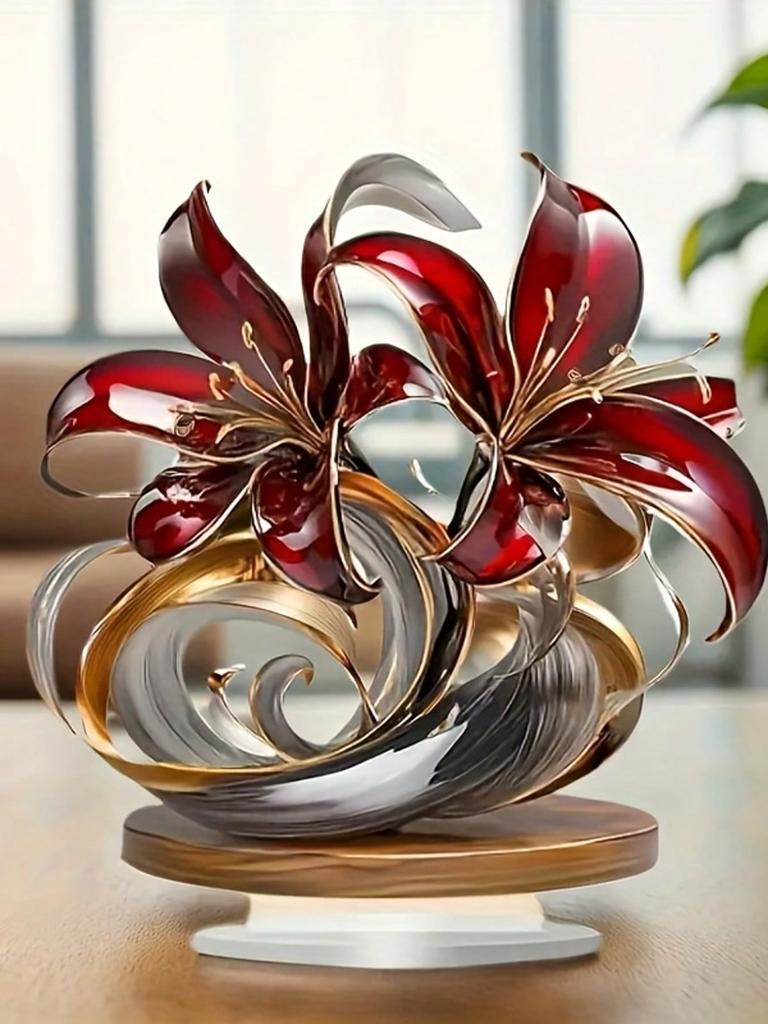 1 Piece of 2D Bohemian Red Lily Desktop Decoration, Versatile Home/office/caf É Decoration,