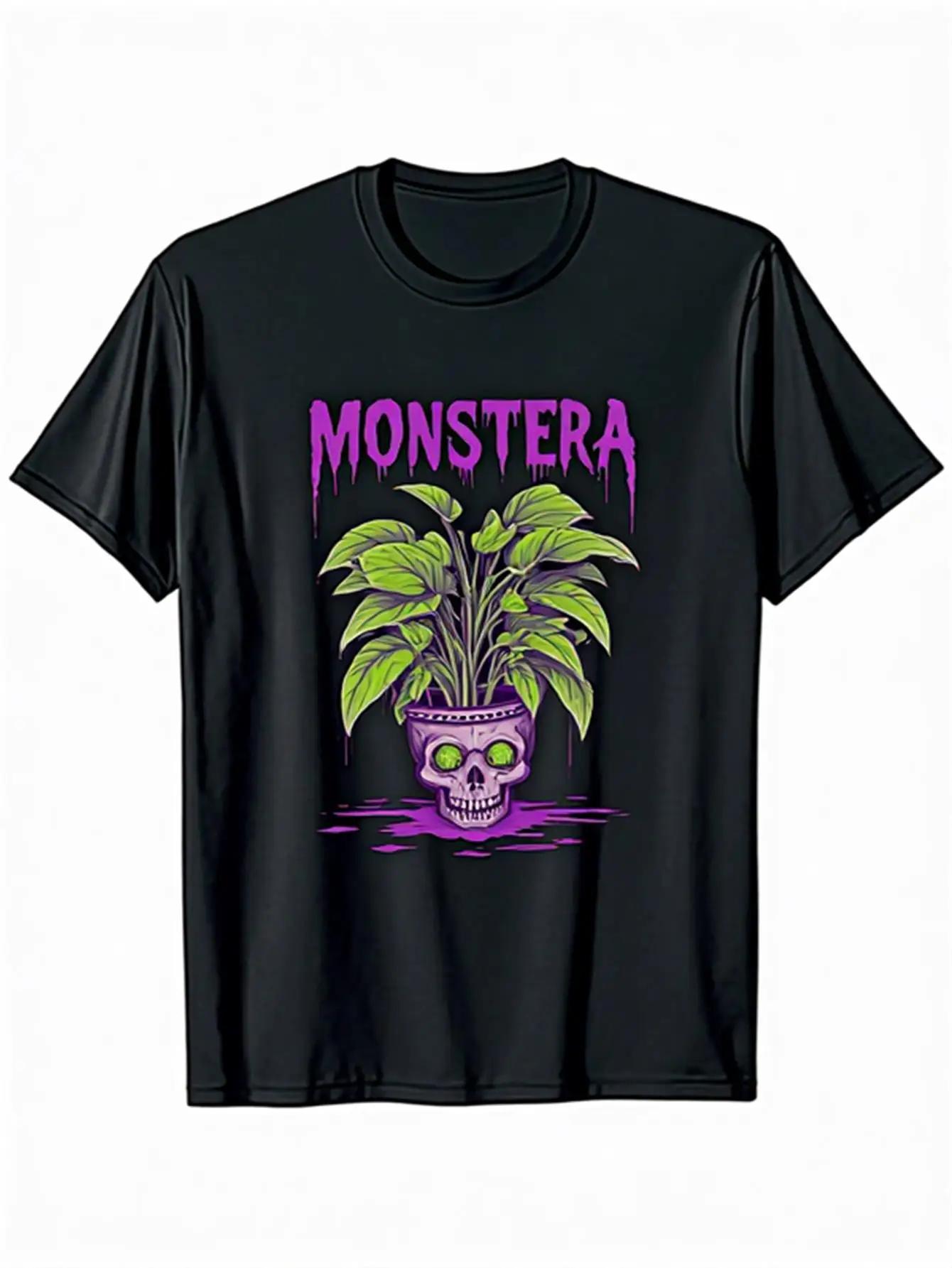 

Monstera Skull Planter Graphic Short Sleeve Cotton TShirt Casual Street Style for Unisex S
