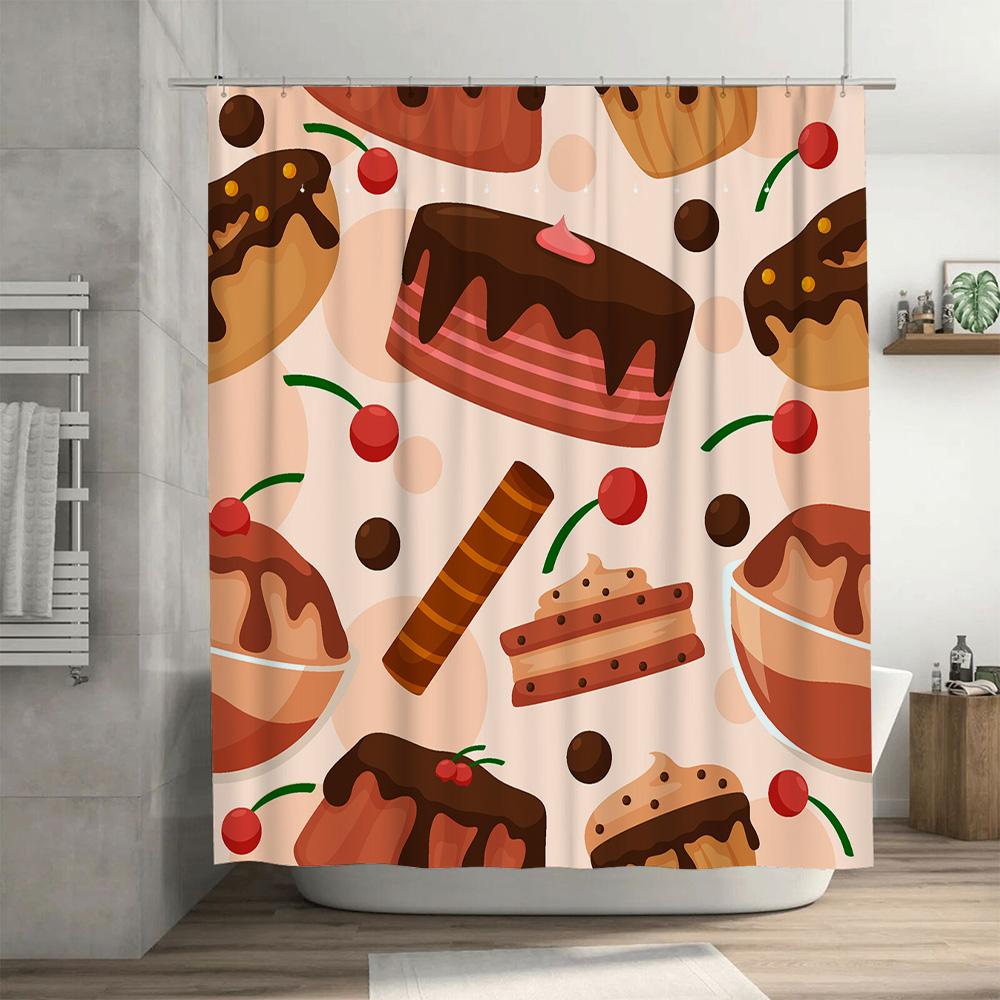 Colorful Dessert Pattern Shower Curtain for Bathroom Decoration Modern Style Home Accessories Wall Hanging Waterproof Fabric Cov