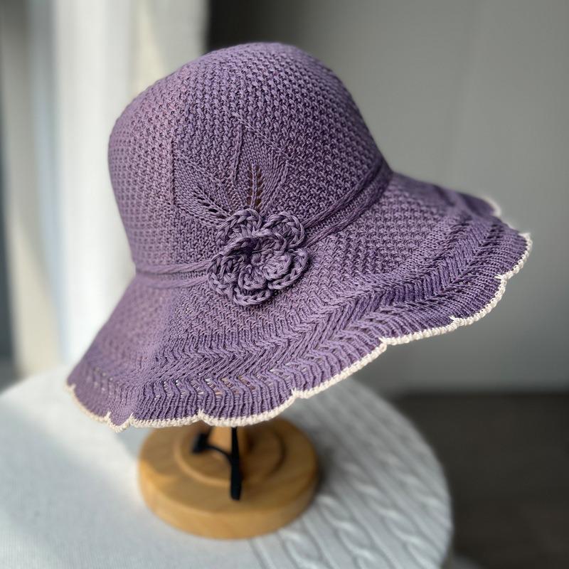 Summer outdoor breathable sunscreen bucket hat women's big eaves show face small elegant versatile sun hat