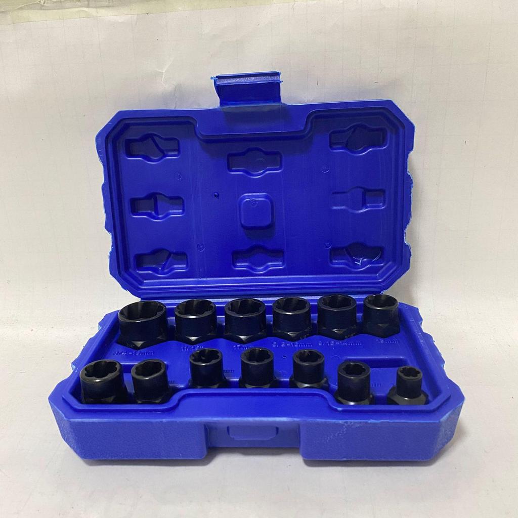 Cylindrical Nut Extractor Set, 5-Piece, Chrome Molybdenum Steel, Extended Thread.