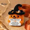 Hand Crocheted Seasonal Gift Handmade Crochet Positive Pumpkin with Witch Hat, Fall Boo Basket Stuffer, Woolen Ornament Mini Knitted Plush Figurine,