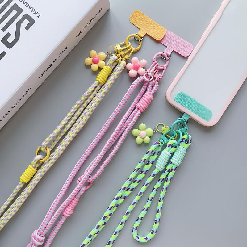 Sweet Colorful Long Cell Phone Lanyard Detachable Anti Lost Phone Shoulder Straps Simple Flower Pendant Mobile Phone Charms