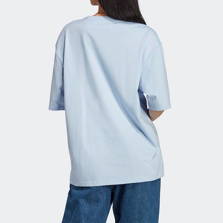Adidas Logo Letter Print Round Neck Short Sleeve T-Shirt Women T-Shirt Blue IL9624