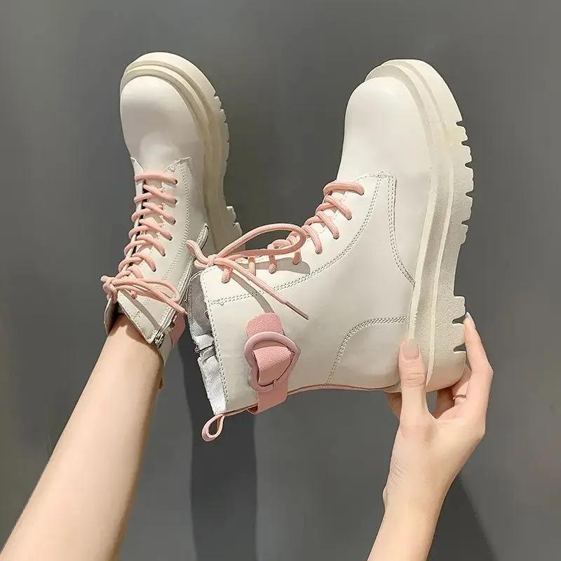 Fashion Ankle Boots for Women Round Toe Platform Cute Chunky Kawaii Booties Pu Comfortable and Elegant Winter 2024 Y2k Woman Short Shoes