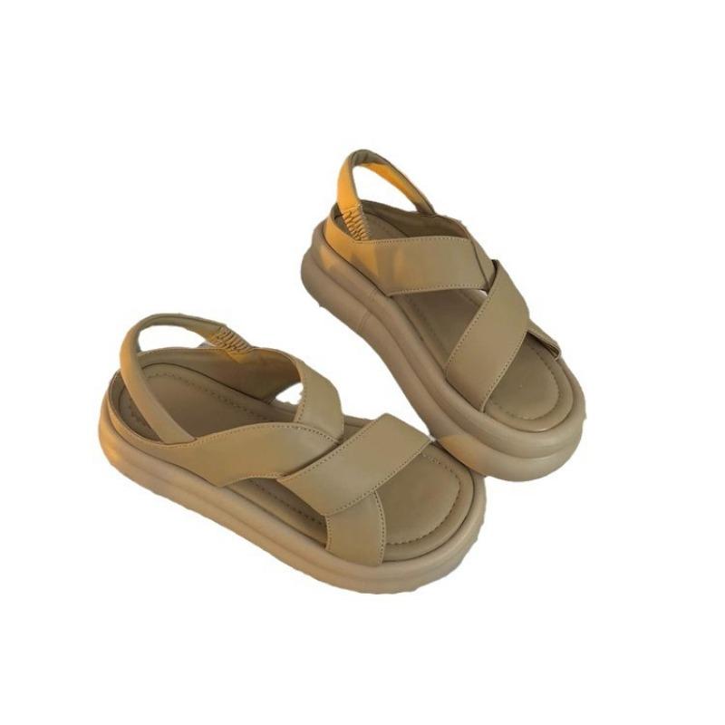 Fashion Open Toe Sandals for Women with Elastic Band Cross 2024 Summer New Thick Sole Fashionable Beach Roman Shoes Solid Color Trend