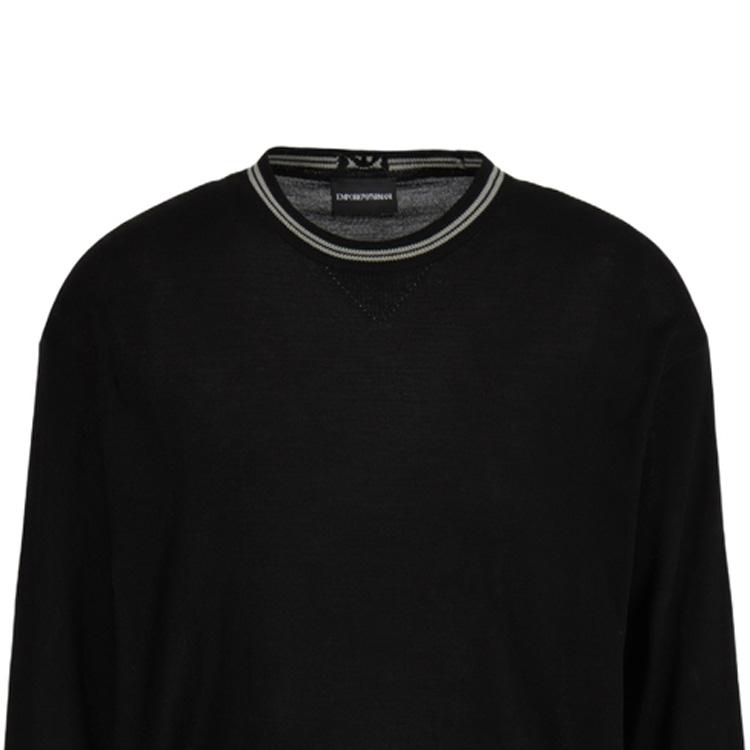 Emporio Armani FW23 Striped Trim Round Neck Long Sleeve Knit Sweater Men Sweater Black 6R1MXG-1MNGZ-0999