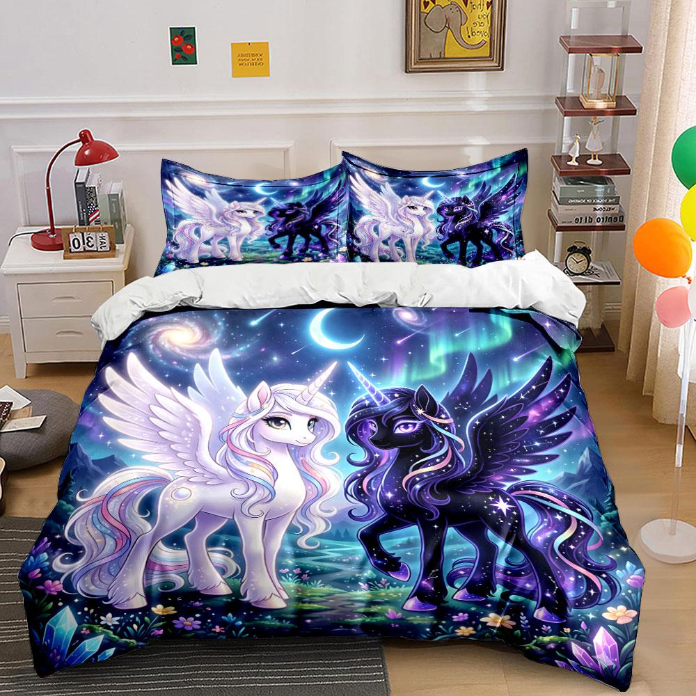 Enchanted unicorns under cosmic sky Bedding Set for Kids Luxury Gift 3pcs Digital Print Comforter Set Soft Comfortable